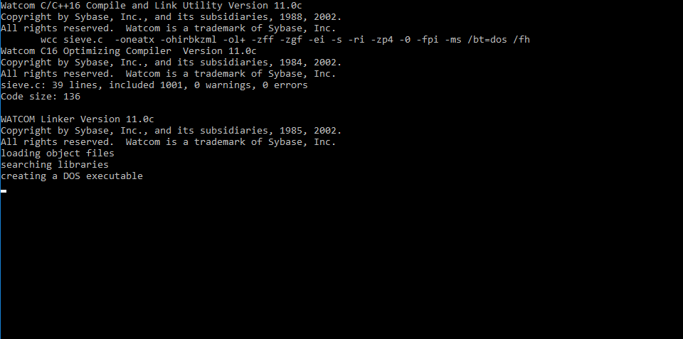 Watcom C++ y Sieve para DOS
